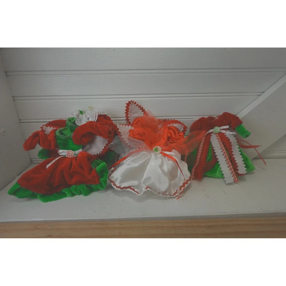 Vintage Porcelain Christmas Dolls Set of Two W/ extra dresses Garden Ridge